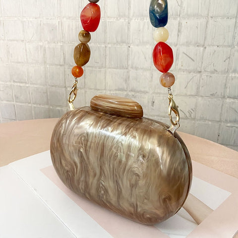 Image of Fashion Wallet Women Acrylic Round Marble Solid Brown Clutch-FrenzyAfricanFashion.com
