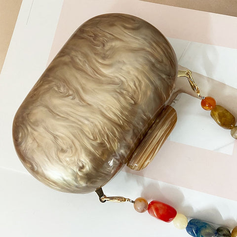 Image of Fashion Wallet Women Acrylic Round Marble Solid Brown Clutch-FrenzyAfricanFashion.com