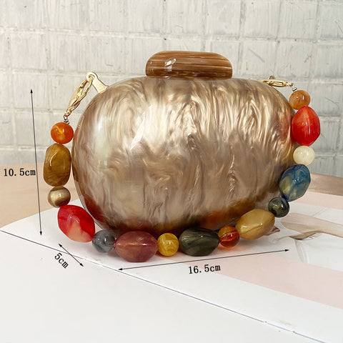Image of Fashion Wallet Women Acrylic Round Marble Solid Brown Clutch-FrenzyAfricanFashion.com