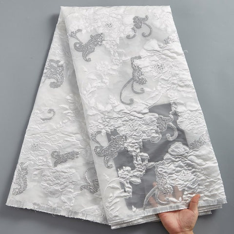 Image of Brocade Jacquard Lace Fabric French Lace African Nigerian Lace Fabric For Party Dress-FrenzyAfricanFashion.com