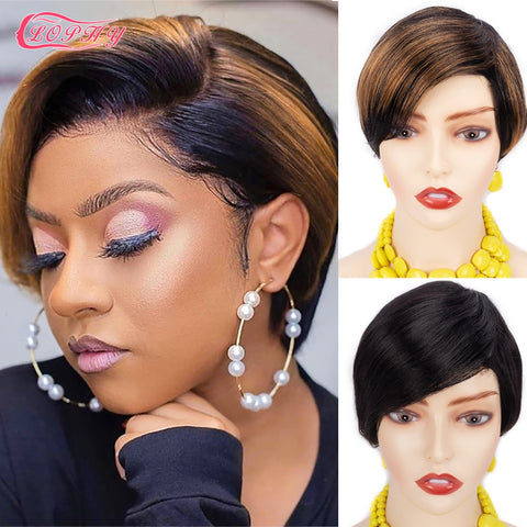 Image of Human Hair Wig Short Bob Straight Women Pixie Cut Style-FrenzyAfricanFashion.com