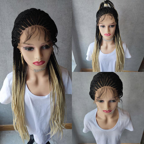 Image of Long Ombre Blonde Braided Lace Front Cornrow Wig Pre Pluck Hair-FrenzyAfricanFashion.com