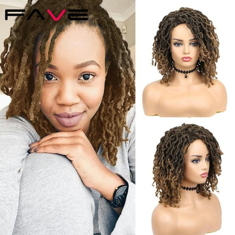 Image of Dreadlock Wig Braided Twist Black Brown Short Curly Heat Resistant Fiber Hair-FrenzyAfricanFashion.com