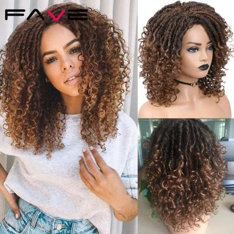 Image of Dreadlock Wig Braided Twist Black Brown Short Curly Heat Resistant Fiber Hair-FrenzyAfricanFashion.com