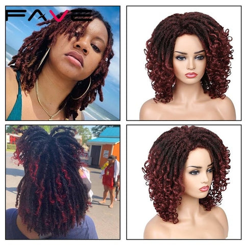 Image of Dreadlock Wig Braided Twist Black Brown Short Curly Heat Resistant Fiber Hair-FrenzyAfricanFashion.com