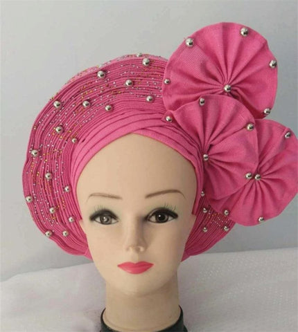 Image of Auto gele Headwrap African headtie with beads stones turban-FrenzyAfricanFashion.com