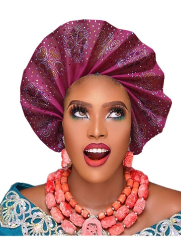Image of frenzy african fashion headtie AutoGele Already Tied Aso oke-FrenzyAfricanFashion.com