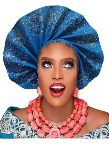 Image of frenzy african fashion headtie AutoGele Already Tied Aso oke-FrenzyAfricanFashion.com