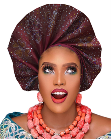 Image of frenzy african fashion headtie AutoGele Already Tied Aso oke-FrenzyAfricanFashion.com