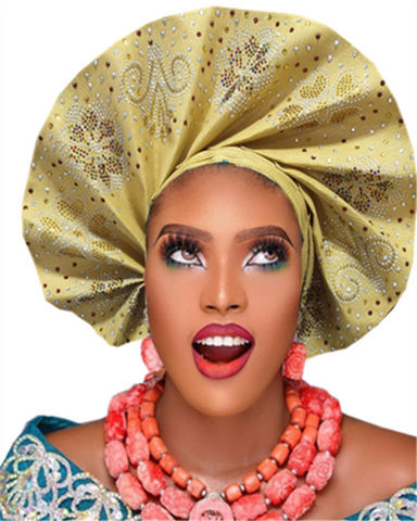 Image of frenzy african fashion headtie AutoGele Already Tied Aso oke-FrenzyAfricanFashion.com