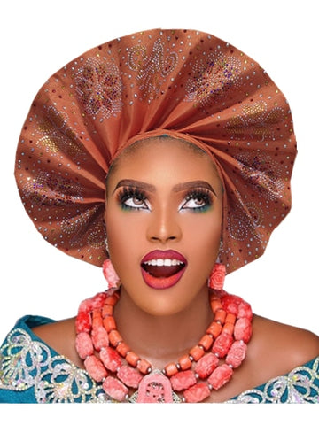 Image of frenzy african fashion headtie AutoGele Already Tied Aso oke-FrenzyAfricanFashion.com