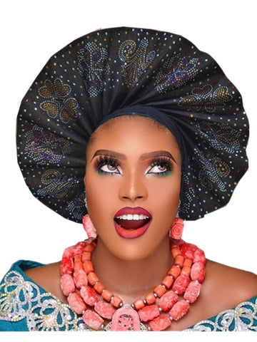 Image of frenzy african fashion headtie AutoGele Already Tied Aso oke-FrenzyAfricanFashion.com