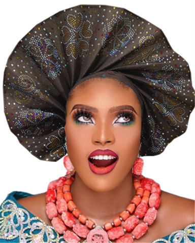 Image of frenzy african fashion headtie AutoGele Already Tied Aso oke-FrenzyAfricanFashion.com