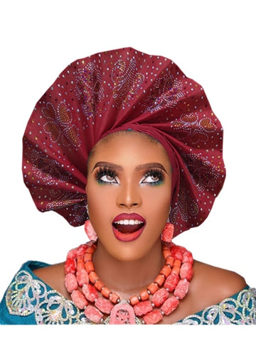 Image of frenzy african fashion headtie AutoGele Already Tied Aso oke-FrenzyAfricanFashion.com
