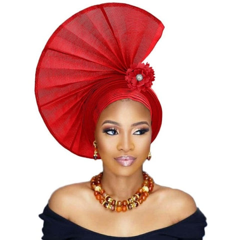 Image of Fashion African Women Party Headtie Turban Cap Already Made Auto Gele Aso Oke Material-FrenzyAfricanFashion.com