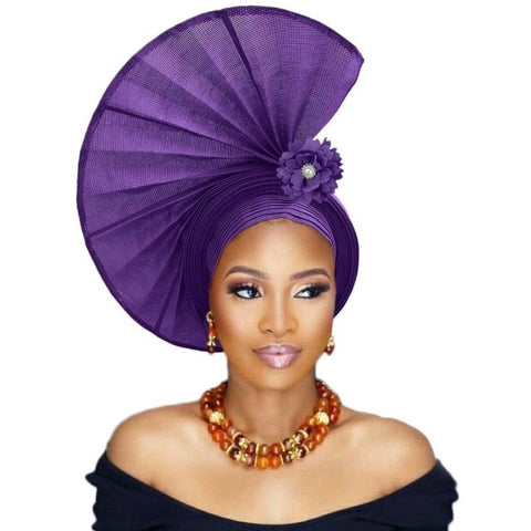 Image of Fashion African Women Party Headtie Turban Cap Already Made Auto Gele Aso Oke Material-FrenzyAfricanFashion.com