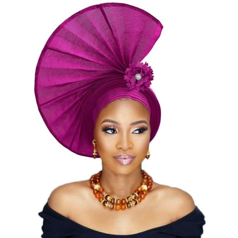Image of Fashion African Women Party Headtie Turban Cap Already Made Auto Gele Aso Oke Material-FrenzyAfricanFashion.com