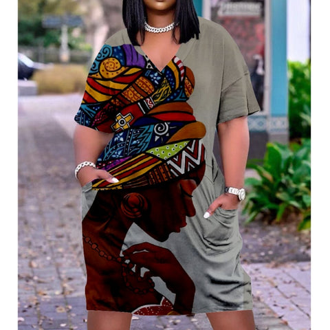 Image of Women Bohemia Dress Street V-Neck Knee length-FrenzyAfricanFashion.com