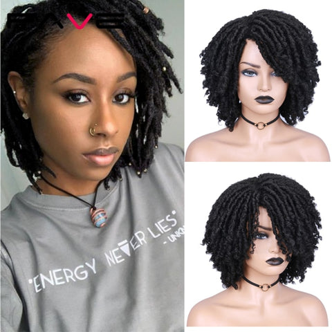 Image of Dreadlock Wig Braided Twist Black Brown Short Curly Heat Resistant Fiber Hair-FrenzyAfricanFashion.com