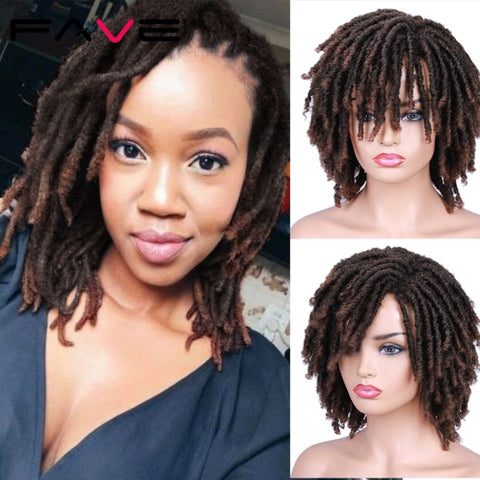 Image of Dreadlock Wig Braided Twist Black Brown Short Curly Heat Resistant Fiber Hair-FrenzyAfricanFashion.com