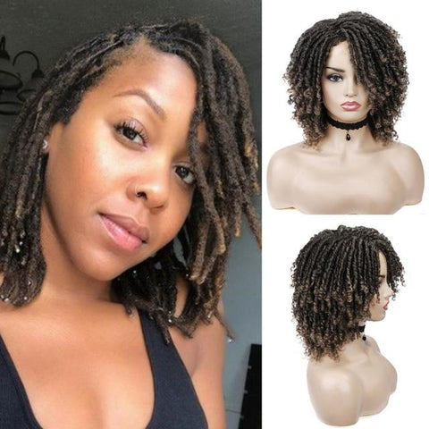 Image of Dreadlock Wig Braided Twist Black Brown Short Curly Heat Resistant Fiber Hair-FrenzyAfricanFashion.com