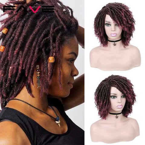 Image of Dreadlock Wig Braided Twist Black Brown Short Curly Heat Resistant Fiber Hair-FrenzyAfricanFashion.com