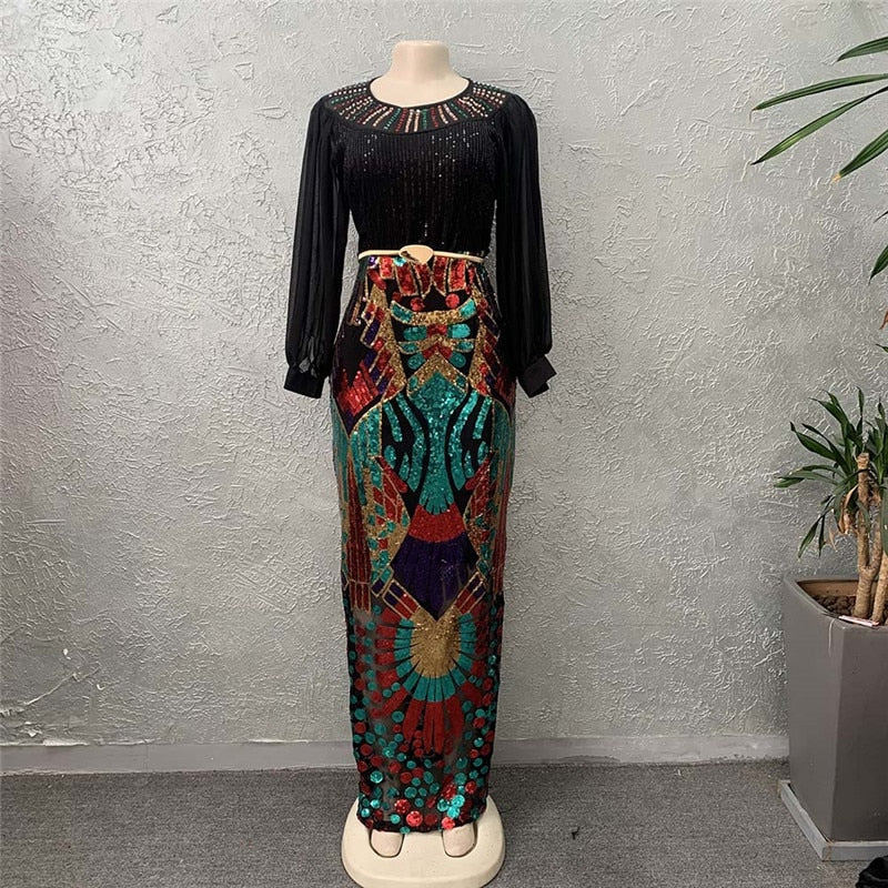 Fashion Sequin Evening Maxi Dress - Michelle-FrenzyAfricanFashion.com
