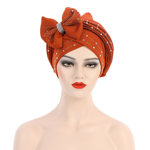 Image of Headtie Auto Gele Bow-tie Headscarf Muslim Hijab Turban Caps-FrenzyAfricanFashion.com