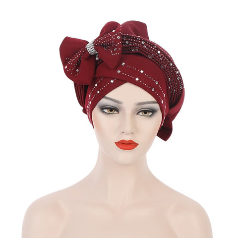 Image of Headtie Auto Gele Bow-tie Headscarf Muslim Hijab Turban Caps-FrenzyAfricanFashion.com