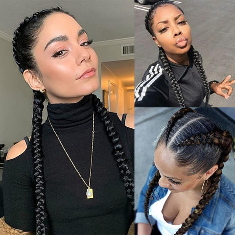 Image of Lace Front Wig Cornrow Two Part Dutch Box Braids with Baby Hair-FrenzyAfricanFashion.com