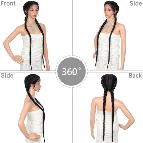 Image of Lace Front Wig Cornrow Two Part Dutch Box Braids with Baby Hair-FrenzyAfricanFashion.com