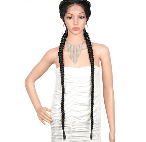 Image of Lace Front Wig Cornrow Two Part Dutch Box Braids with Baby Hair-FrenzyAfricanFashion.com