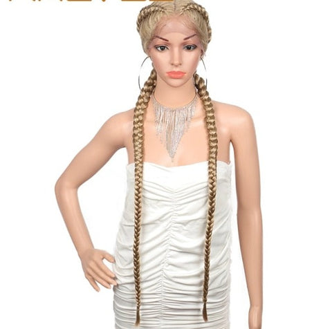 Image of Lace Front Wig Cornrow Two Part Dutch Box Braids with Baby Hair-FrenzyAfricanFashion.com