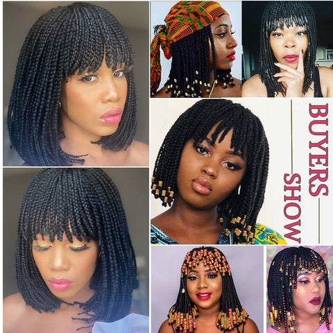 Image of Box Braided Synthetic Hair Bob Wig-FrenzyAfricanFashion.com