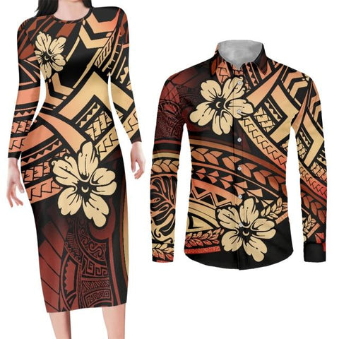 Image of Couples Clothing Samoa Polynesian Floral Print-FrenzyAfricanFashion.com