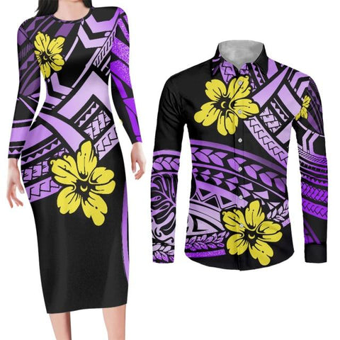 Image of Couples Clothing Samoa Polynesian Floral Print-FrenzyAfricanFashion.com