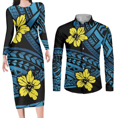 Image of Couples Clothing Samoa Polynesian Floral Print-FrenzyAfricanFashion.com