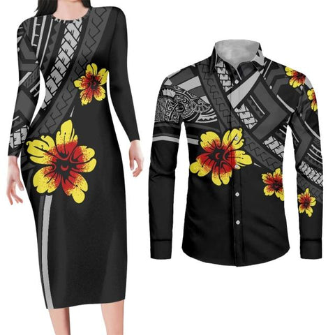 Image of Couples Clothing Samoa Polynesian Floral Print-FrenzyAfricanFashion.com