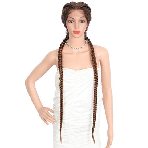Image of Lace Front Wig Cornrow Two Part Dutch Box Braids with Baby Hair-FrenzyAfricanFashion.com