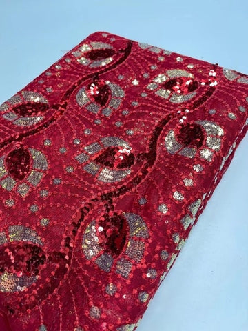 Image of Sequins French Mesh Lace Fabric Embroidery African Tulle Lace Fabric Nigeria Wedding Party-FrenzyAfricanFashion.com