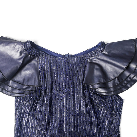 Image of Sequin Dress Ruffle Short Sleeve Evening Party Long Dress-FrenzyAfricanFashion.com