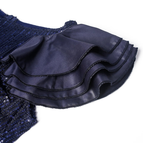 Image of Sequin Dress Ruffle Short Sleeve Evening Party Long Dress-FrenzyAfricanFashion.com