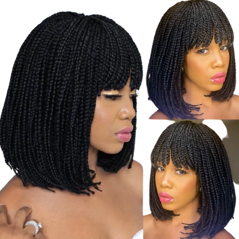 Image of Box Braided Synthetic Hair Bob Wig-FrenzyAfricanFashion.com
