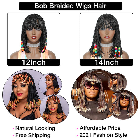 Image of Box Braided Synthetic Hair Bob Wig-FrenzyAfricanFashion.com