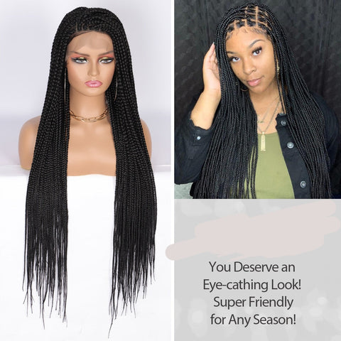 Image of Full Lace Front Wig Long Box Braided Wigs with Baby Hair-FrenzyAfricanFashion.com
