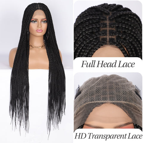 Image of Full Lace Front Wig Long Box Braided Wigs with Baby Hair-FrenzyAfricanFashion.com
