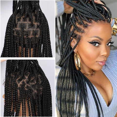 Image of Full Lace Front Wig Long Box Braided Wigs with Baby Hair-FrenzyAfricanFashion.com