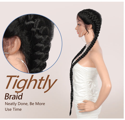 Image of Lace Front Wig Cornrow Two Part Dutch Box Braids with Baby Hair-FrenzyAfricanFashion.com