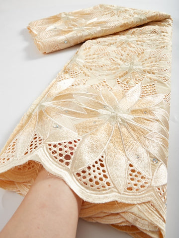 Image of African Embroidery Dry Lace With Stones Fabric 2.5 Yards-FrenzyAfricanFashion.com