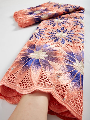 Image of African Embroidery Dry Lace With Stones Fabric 2.5 Yards-FrenzyAfricanFashion.com